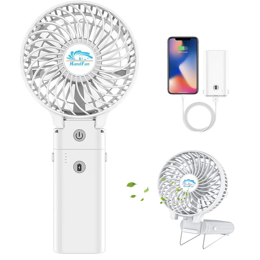 HandFan Portable Quiet 3 Tabletop 6 Heatstroke Cable Included Fan, 5200mAh, 20dB, Compact, Speeds, Clip-on, Fan, Blades, 180° Folding, Portable,