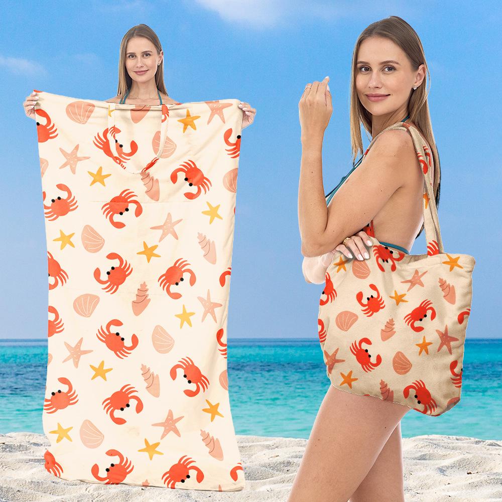 Telo da Spiaggia 2-in-1 Confezione Integrata, Zaino Borsa Pieghevole per Riporre il Telo da Spiaggia, Telo da Spiaggia Stampato Ultra-Fine