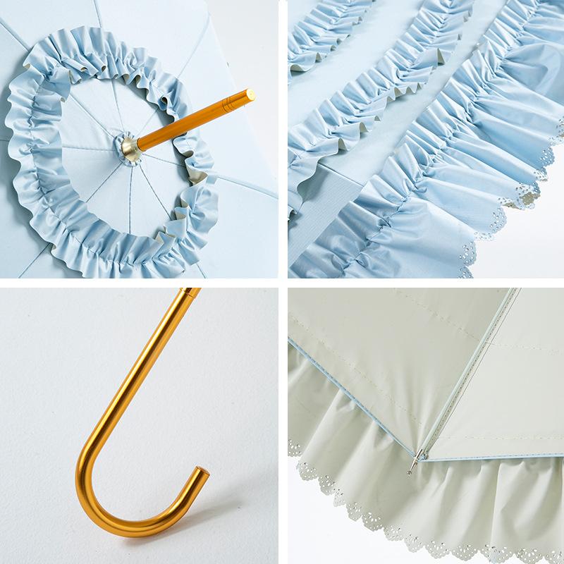 Full blackout loilta color glue sunscreen umbrella princess umbrella skirt lace lace full blackout Lolita long handle umbrella woman
