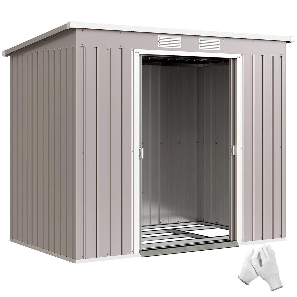7 x 4ft Galvanised Steel Garden Shed, with Foundation Kit - Grey