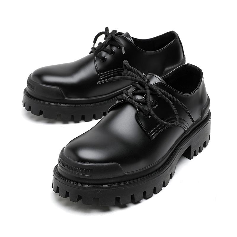 Men's Leather Shoes Spring British Platform Casual Derby Shoes Men's Dress Wedding Black Low Top Martin Boots 9516-K
