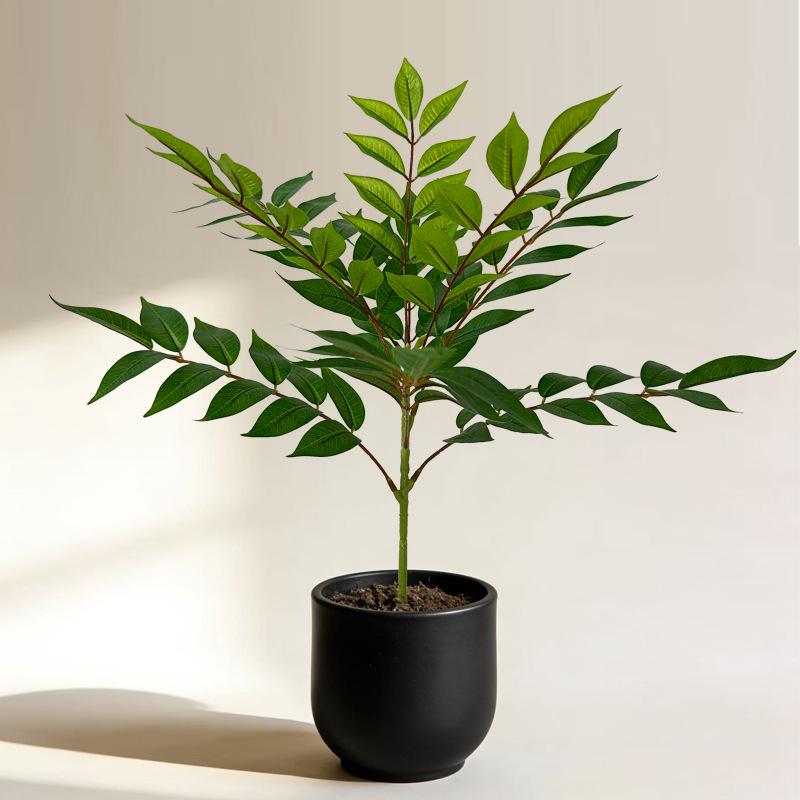 High-End Faux Potted Plant with Green Painted Wooden Leaves for Home and Courtyard Décor.