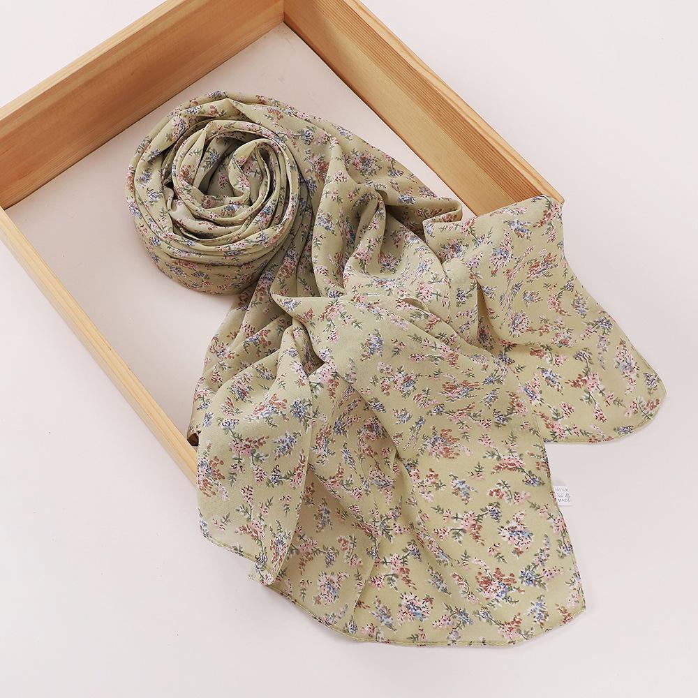 New Printed Hijabs Shawl Bubble Chiffon Hijabs Woman Design Flower Shawls Muslim Scarves Headscarf Wraps Turbans Long Scarves