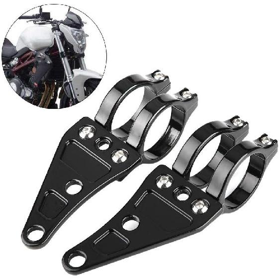 Aramox Universal Motorcycle Headlight Mount Bracket, 38-41mm Fork Clamps, Black Metal, 2-Piece Adjustable Lamp Holder