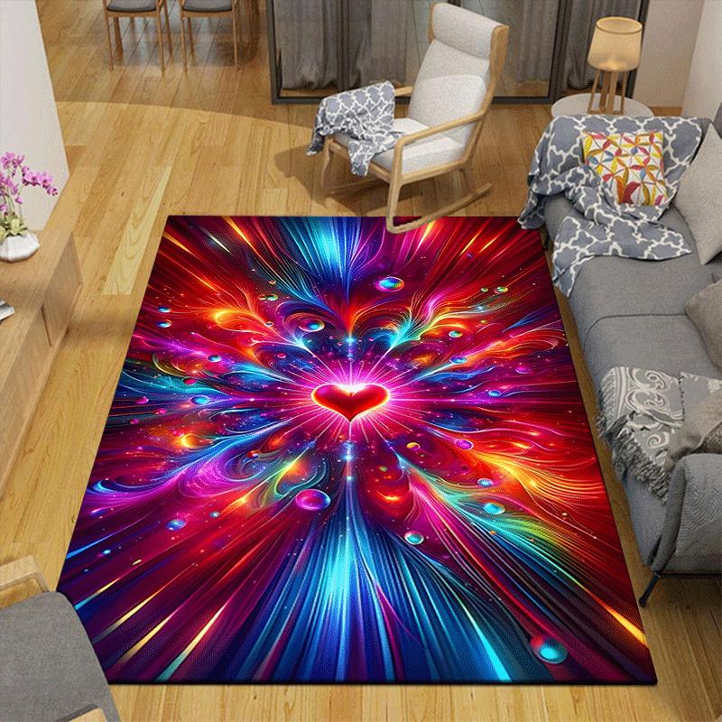 1pc Colorful love Design Area Rug - Soft, Anti-Slip, and Durable Gaming Room Decor for Bedroom
