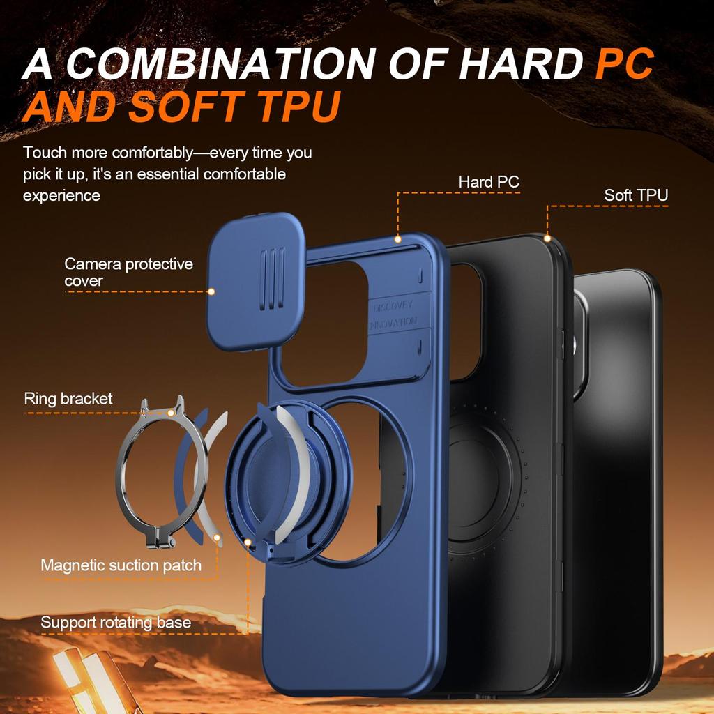 Slide Camera Lens Protector Case for Honor 600 Lite Phone Case Built-in 360° Rotatable Ring Kickstand