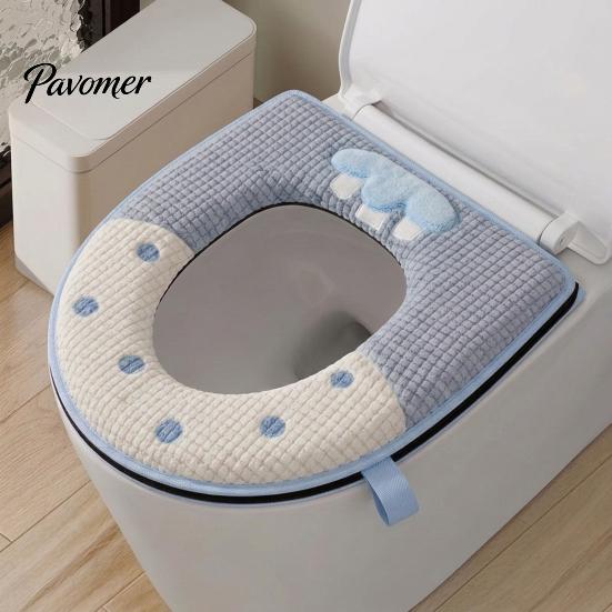 Non-slip Bathroom Decor Soft Plush Toilet Seat Cover, Thick Washable Pad with Zipper And Reusable Mat Handle, Warm Skin-Friendly Cushion for O-Shaped