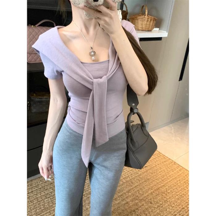 

Pure & Chic Square-Neck Short Sleeve Summer Top Extra Large фиолетовый