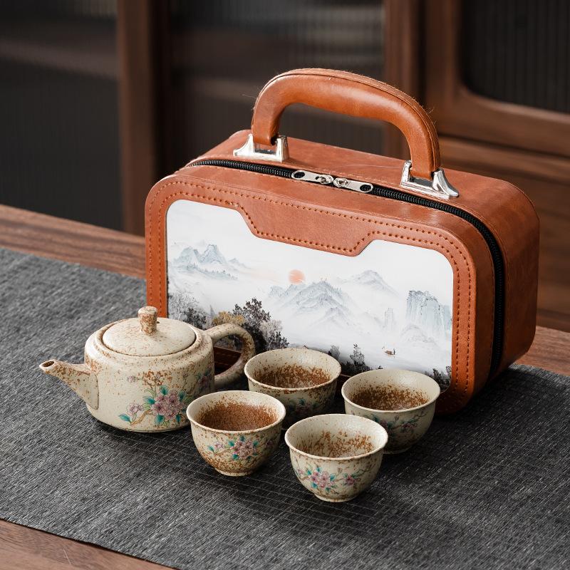 

Blue And White Flint Red Tea Set, One Pot And Four Cups With Tea Tray, Kung Fu Tea Set Opening Gift, Business Accompaniment