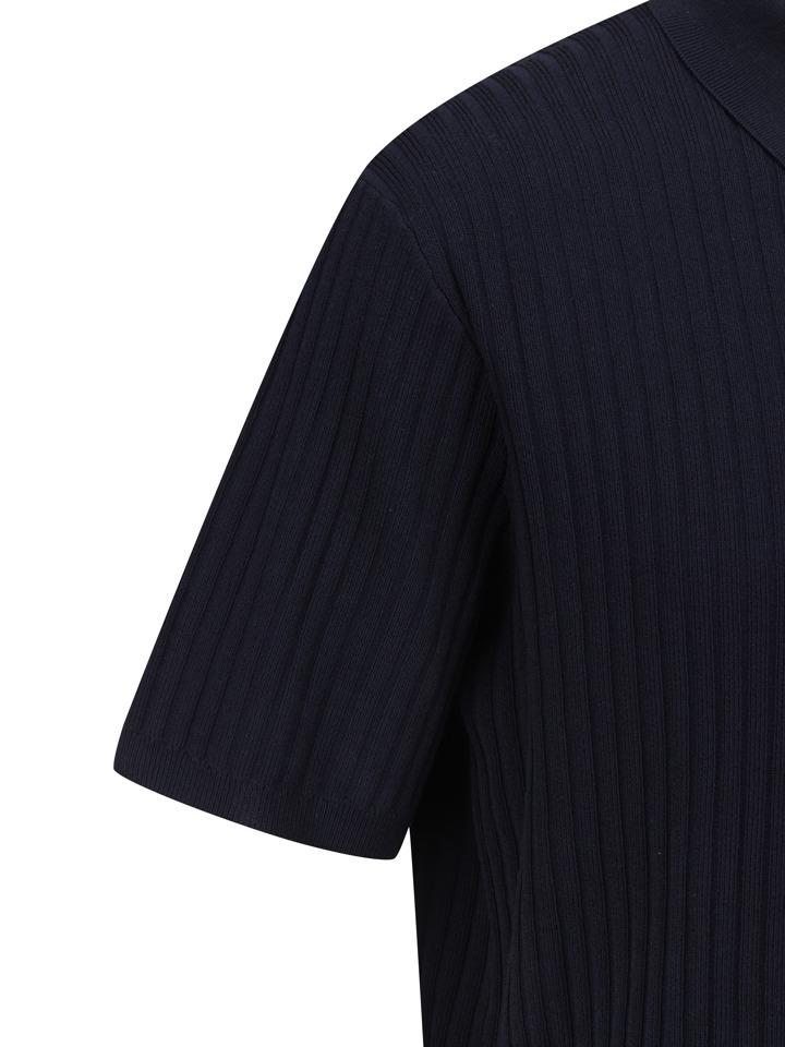 ZIOZIA Men'S) Washable Miracle Vertical Texture Short Sleeve Polo Shirt_Navy