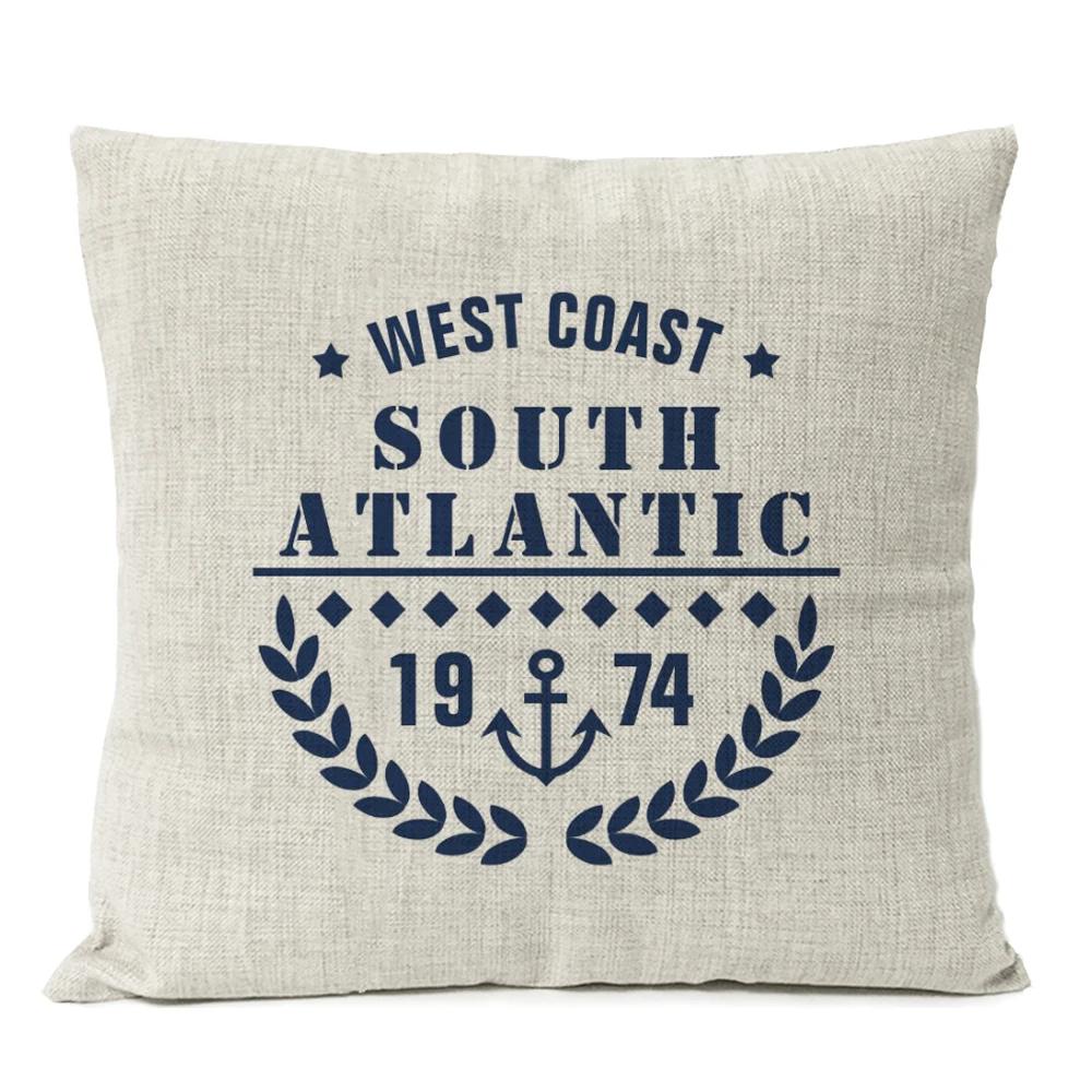 Home Decorative Navigation Blue Compass Anchor Pillow Cover Nautical Shell Fish Linen Pillow Case Mediterranean Cushion Cover