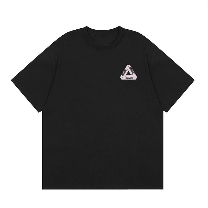 Marchio alla moda PALACE stampa base rosa chiaro logo triangolare t-shirt a maniche corte estiva larga unisex street hip hop t