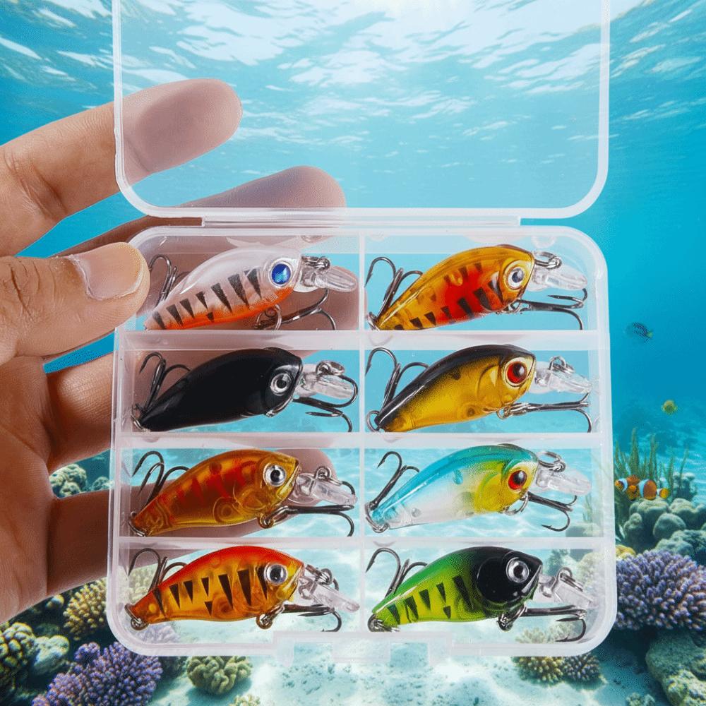 8pcs/box Realistic Fishing Lures Kit with Box Fishing Crank Bait Beach Boat Fishing