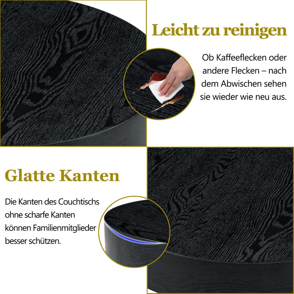 Tavolino da Caffè Rotondo con Diametro 70 cm in Legno Nero (MDF) & Gambe in Metallo Nero. Design Minimalista, Ideale per Soggiorno e Spazi Piccoli.