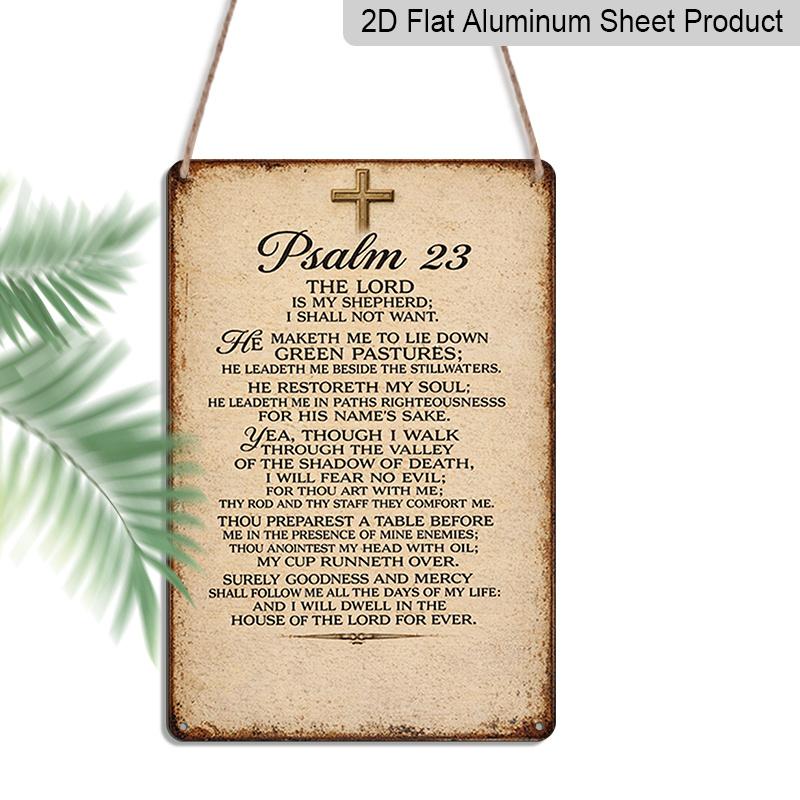 2D Flat 1pc Psalm 23: The Lord Is My Shepherd Aluminum Sign - Vintage Verse Wall Art with Hebrew Scripture, Religious Decor Suitable for Home