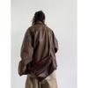 Men's Spring and Autumn Personalized Retro Biker PU Leather Jacket Solid Color Lapel Top