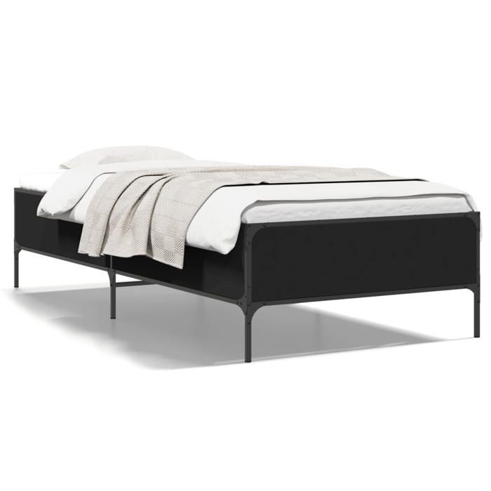 VidaXL Black Bed Frames 90x190 Cm Engineered Wood and Metal, Bed, Guest Bed, Single Bed, Bedroom Furniture, 844986