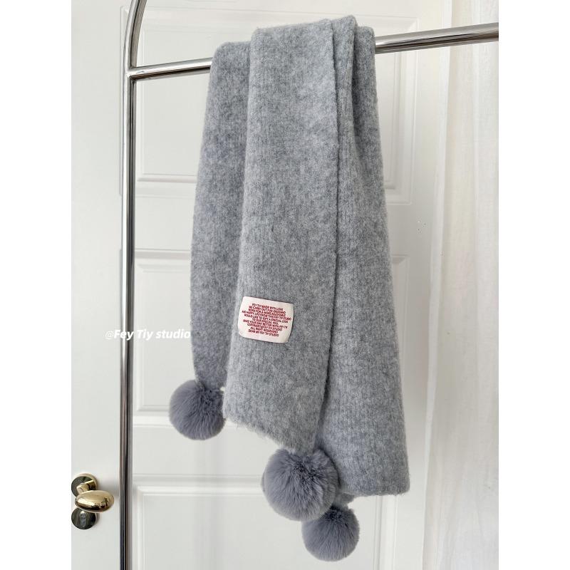 Korean Style Imitation Cashmere Fur Ball Scarf for Women Winter Warm and Versatile Woolen Scarf  Thickened Christmas Scarf with Atmosphere