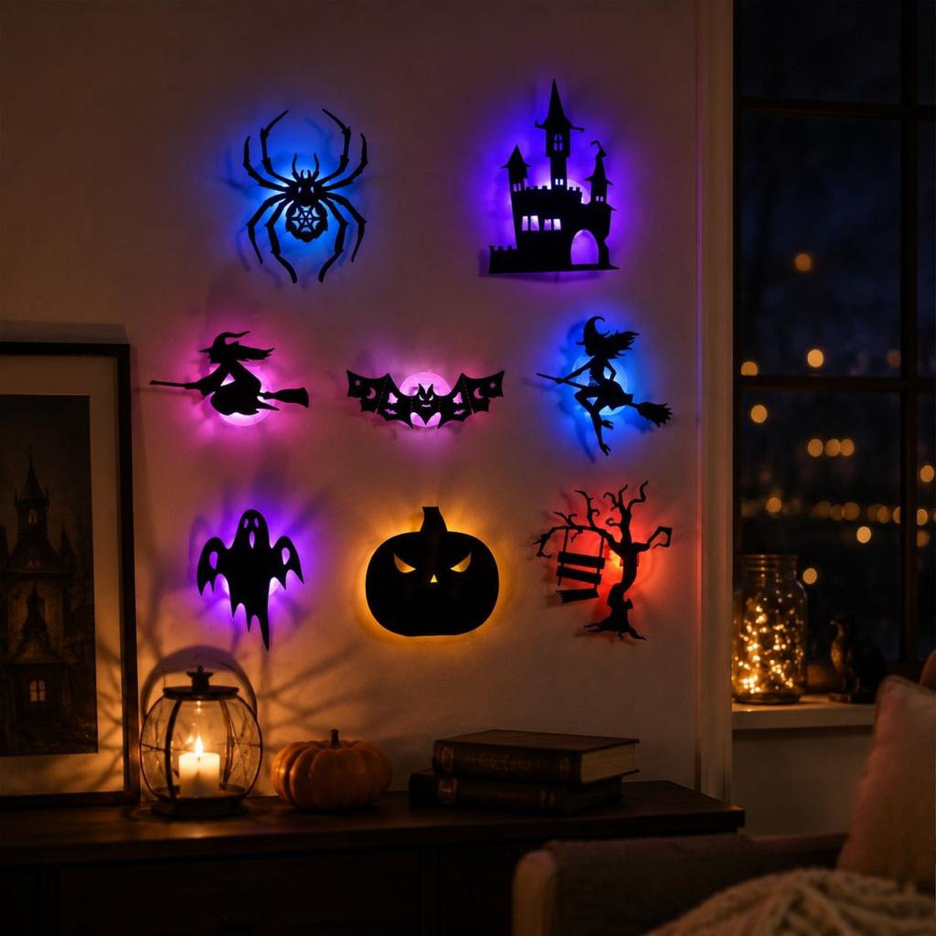 Adesivo da Parete Luce Notturna di Halloween - Adesivo Decorativo Ritagliato 3D per Camera da Letto Festa