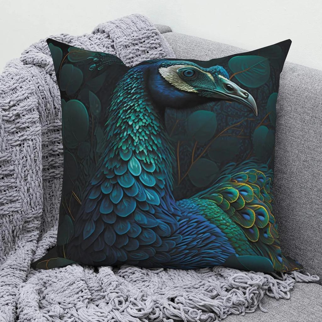 Blue Peacock Decorative Pillowcase Car Ornaments Office Living Room Sofa Home Pillowcase