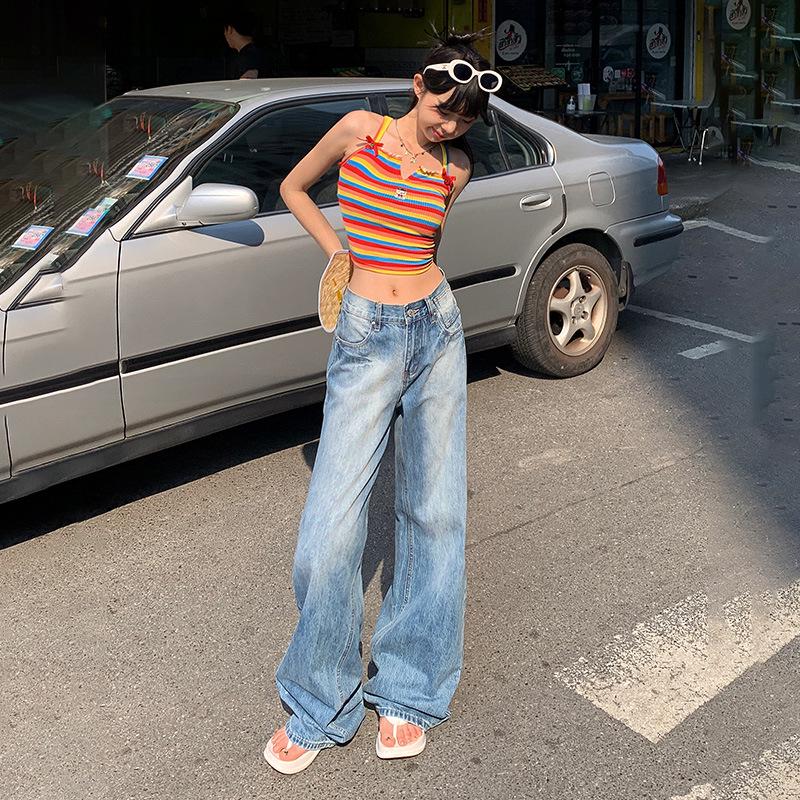 2025 Spring High-Waist Wide-Leg Jeans for Women - Floor-Length Slim Drape Style