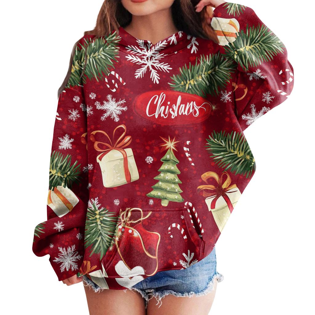 Sweatshirts für Teenager-Mädchen Hoodies Langarm Kordelzug Pullover Niedlicher übergroßer Hoodie Weihnachtstag