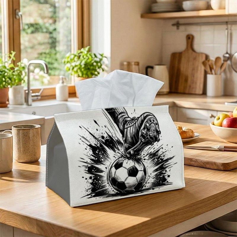 1pc Sports Action Illustration Tissue Box, Soccer Kick Black White Perfect for Outdoor Gatherings, Daily Desktop Use, And Suitable for Bedrooms, Livin