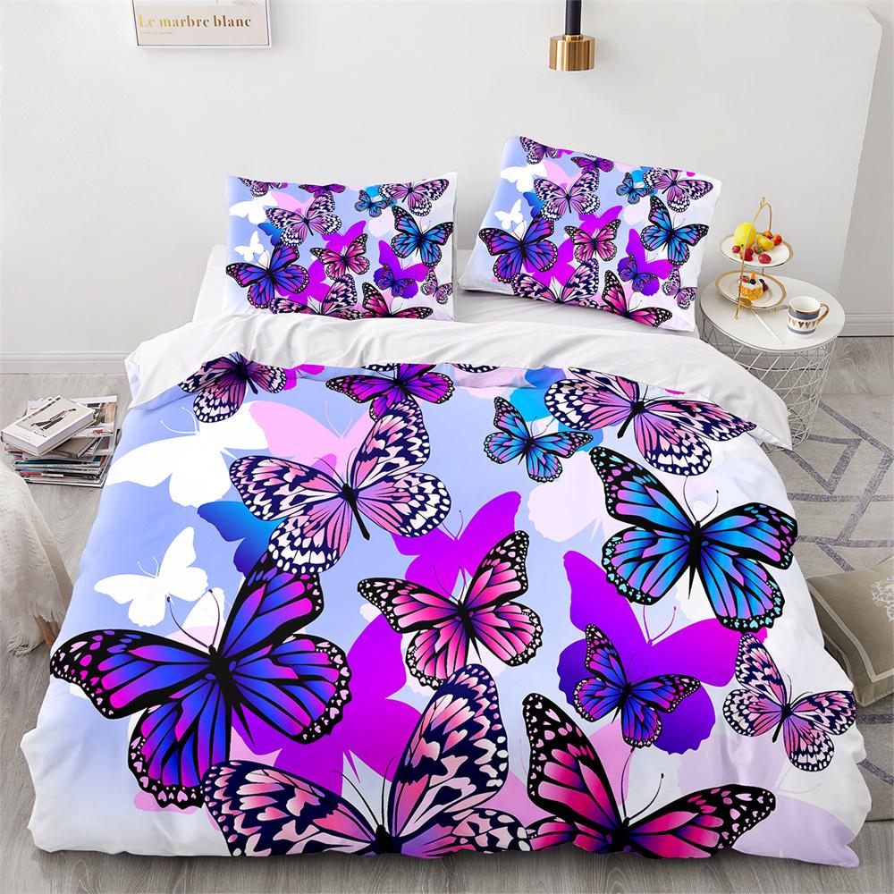 Butterfly Duvet Cover King Queen Colorful Flying Animal Bedding Set For Teens Adults Beautiful Flowers Polyester Quilt Cover