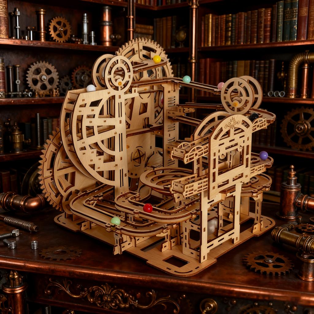 3D DIY Wooden Mechanical Slide Marble Run Kit, Christmas Birthday Halloween Gift