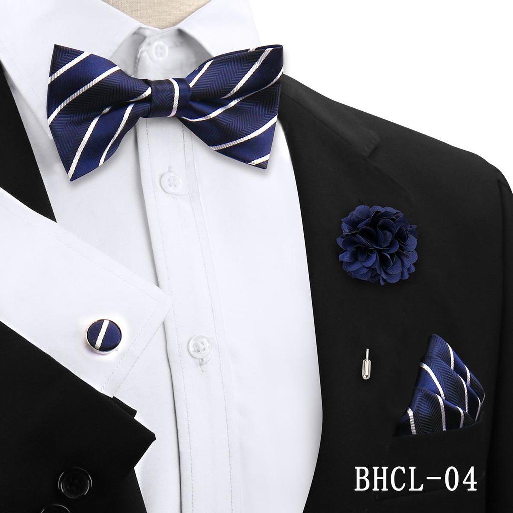 Korean Style 4-Piece Men's Bow Tie & Pocket Square Set for Weddings & Formal Events