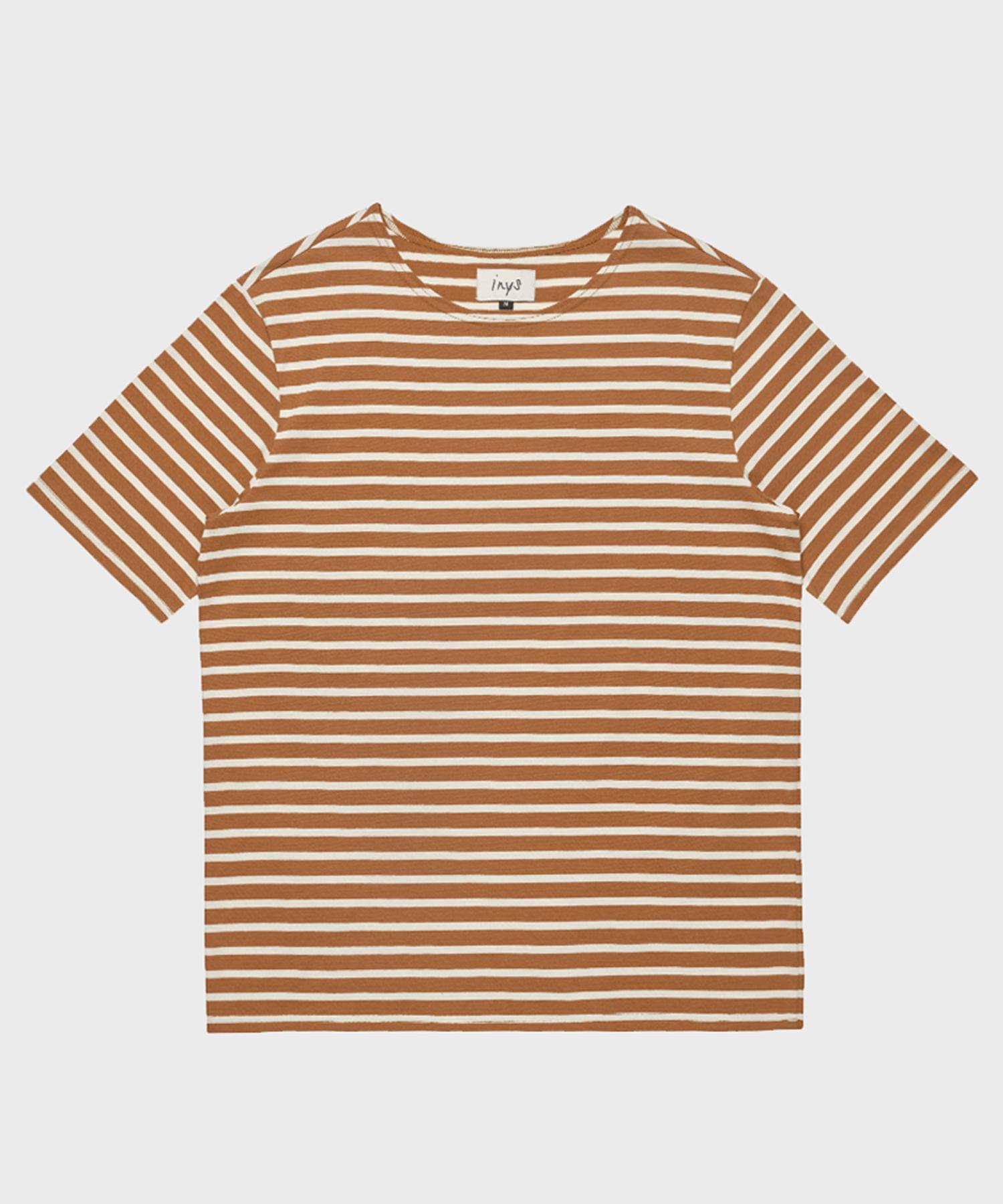 Iniz Semi-Overfit Striped Short Sleeve T-Shirt (Brown/Ivory) Eye/S