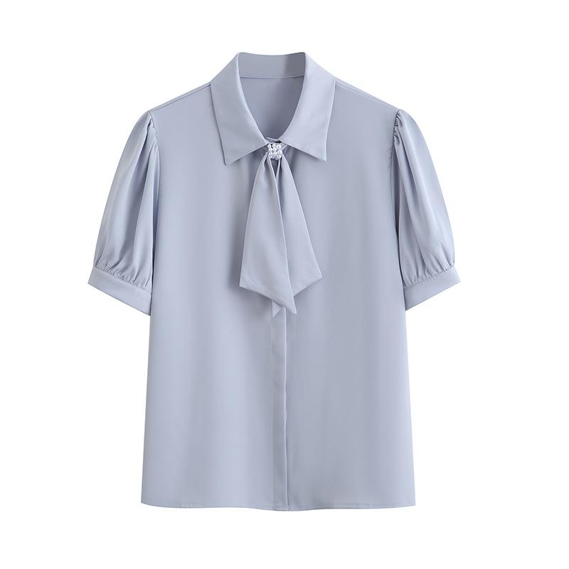 Summer interview dress satin streamer short-sleeved shirt women + pleated suit skirt skirt suit