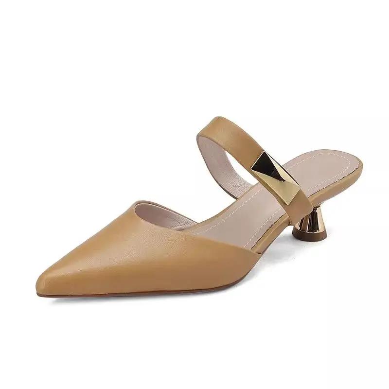 Fashion Medium Heel Slides New Style Korea Shoes for Women Easy Wears Summer Sandals 2025 Clappers Woman Mules Slippers On Promotion 39