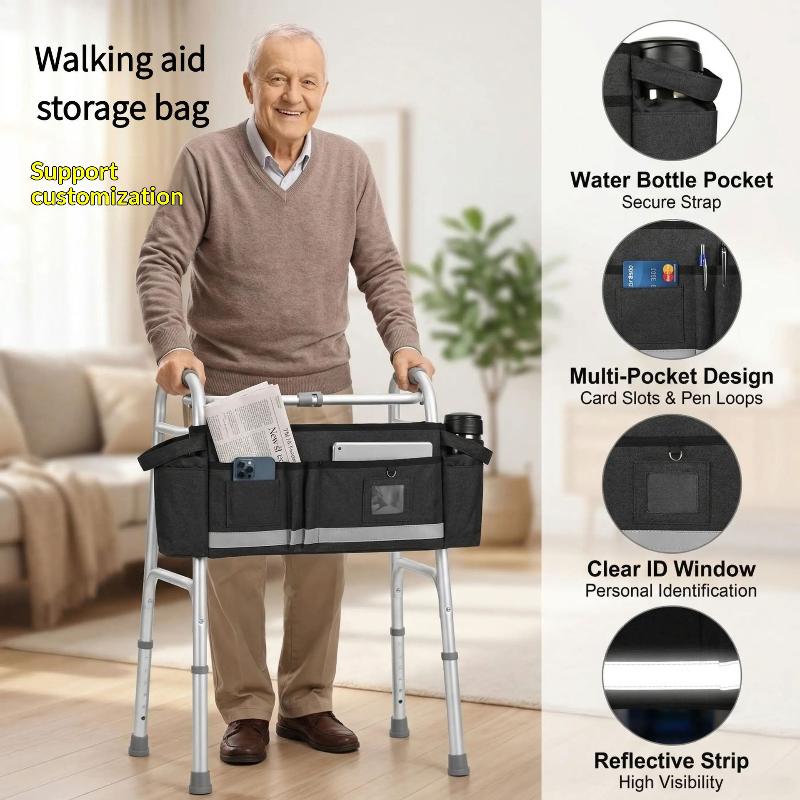 Mobility Walker Tote Bag with Large Storage Folding Design Cup Holder Organizer for Elderly Assistance