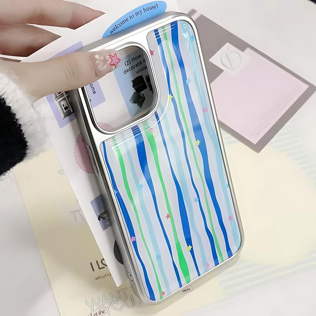 Blue Striped Star Phone Case for iPhone 17 16e 16 15 14 13 12 11 Air Pro Max X XR XSMAX 8 7 Plus Luxury Clear Soft Back Cover