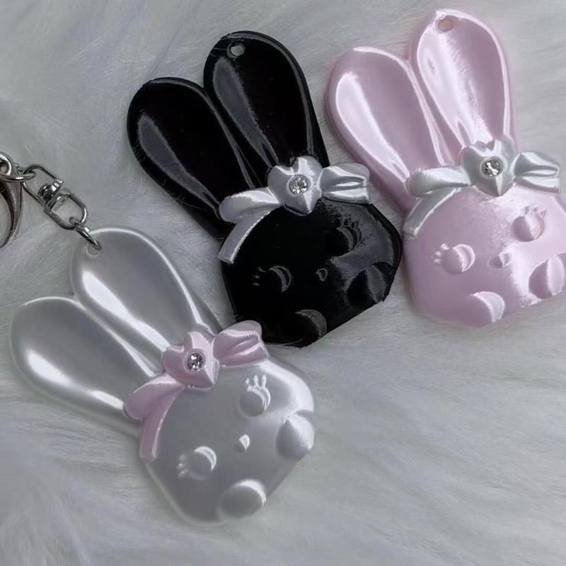 3D Printed Rabbit Bottle Opener Keychain Rhinestone Bow Cute Bunny Charm Bag Pendant for Girls Daily Carry Gifts