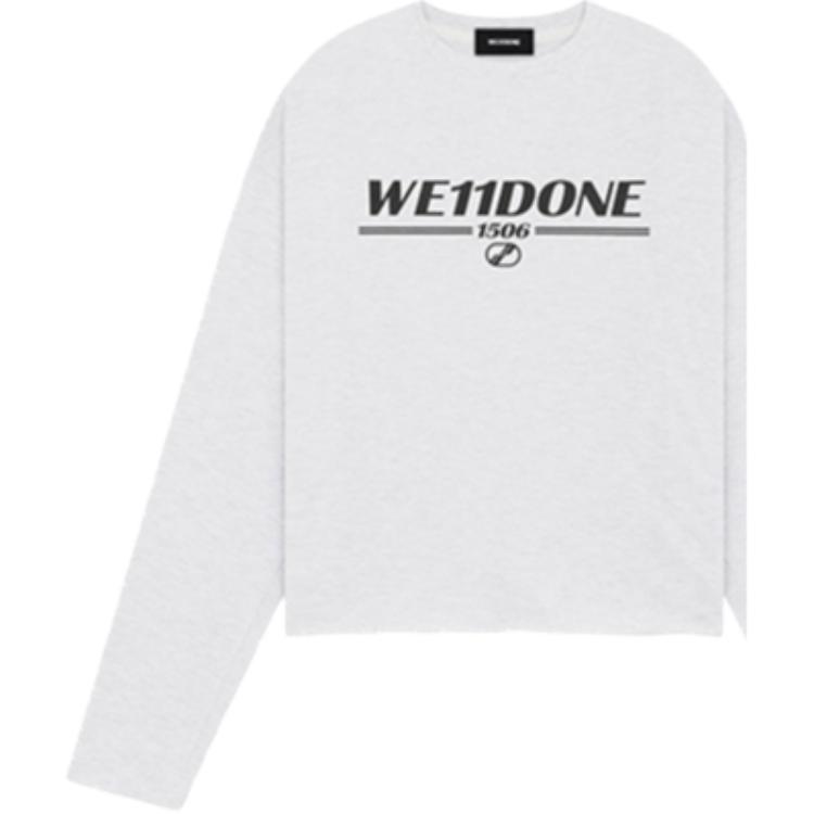 WE11DONE Summer Frayed Logo Long Sleeve T-Shirt Unisex Tops Mixed-Gray WD-TT1-26-915-U-MG