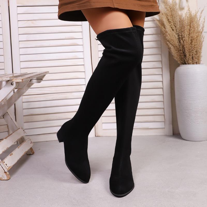 

Женские остроносые высокие сапоги 2025 Зимние Простые Однотонные Уличные Нарядные Сапоги Новая Мода Дизайнерские Сапоги Выше Колена 43 чёрный