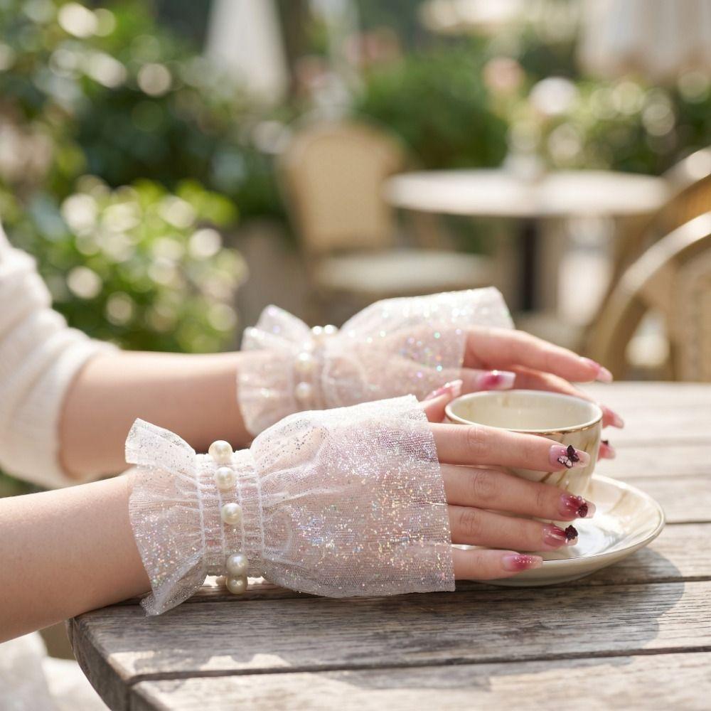 Tulle Wrist Fake Sleeves Short Length Nail Art Background Women Cuff Extension  Manicure  Art