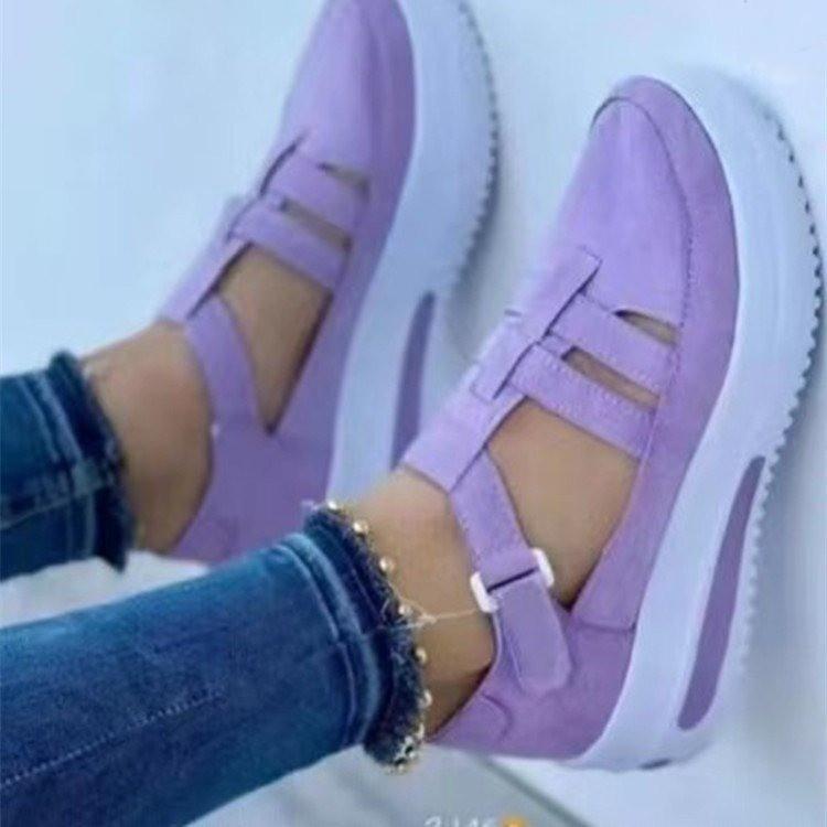 

European and American large-size women s shoes 2025 spring and summer new round head thick heel women s sandals Velcro mesh casual shoes 43 фіолетовий