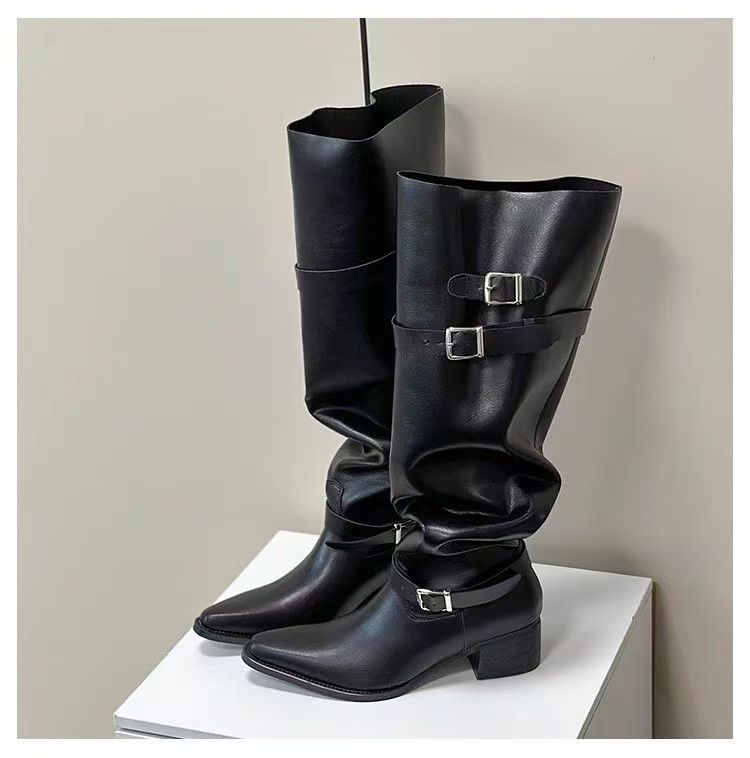 2025 autumn and winter new pointed boots women's boots thick heel high tube stack boots long boots high heel women's shoes