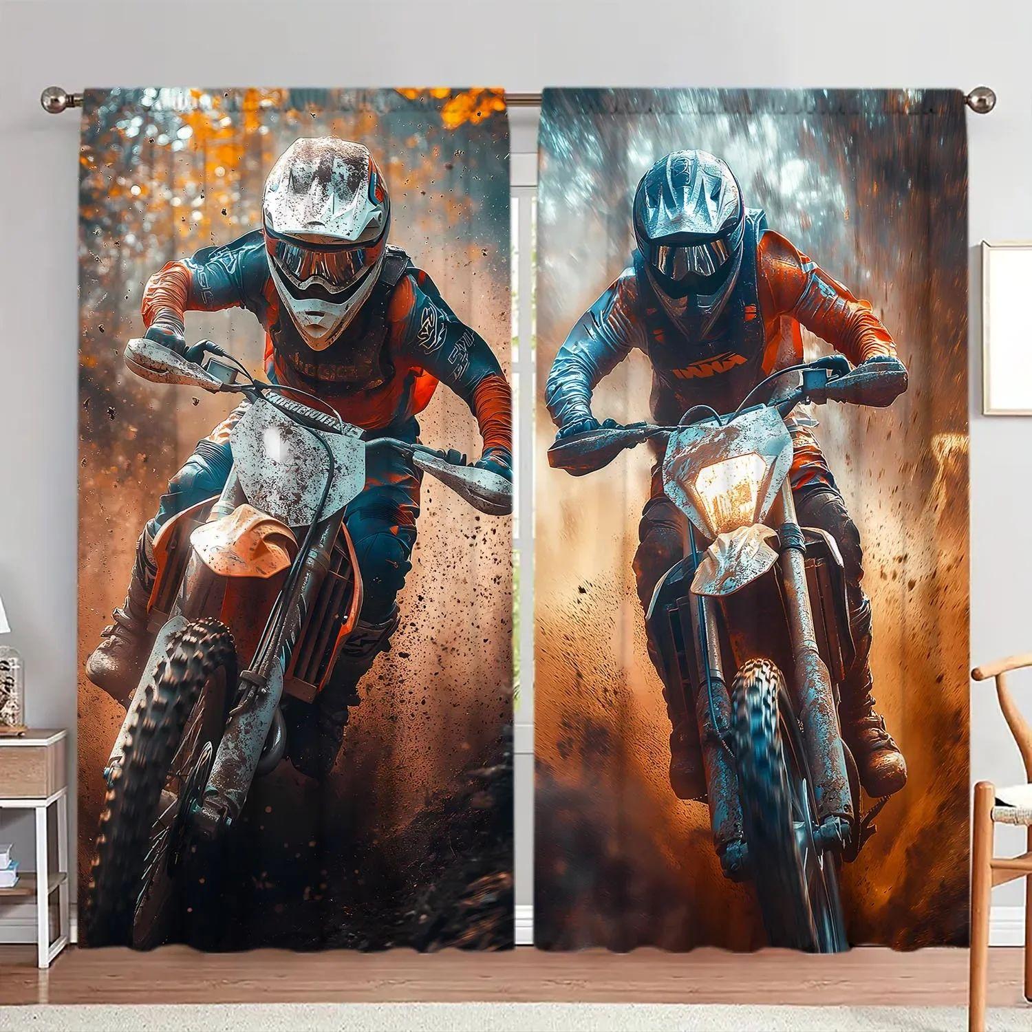 

Off Road Motorcycle Track Style Wind Curtain Dynamic Energetic Atmosphere Easy Maintain Curtains Made Of Polyester Machine Washable W100*H70(CM)-Hooks&1PCS