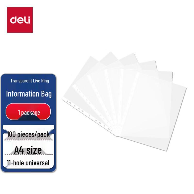 Deli A4 11-Hole Clear Sheet Protectors (100 Count)