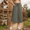 Women Spring Fall Fashion Wardrobe Staple Solid Color High-Waisted Wide Leg Capri Pants Trousers with Pocket