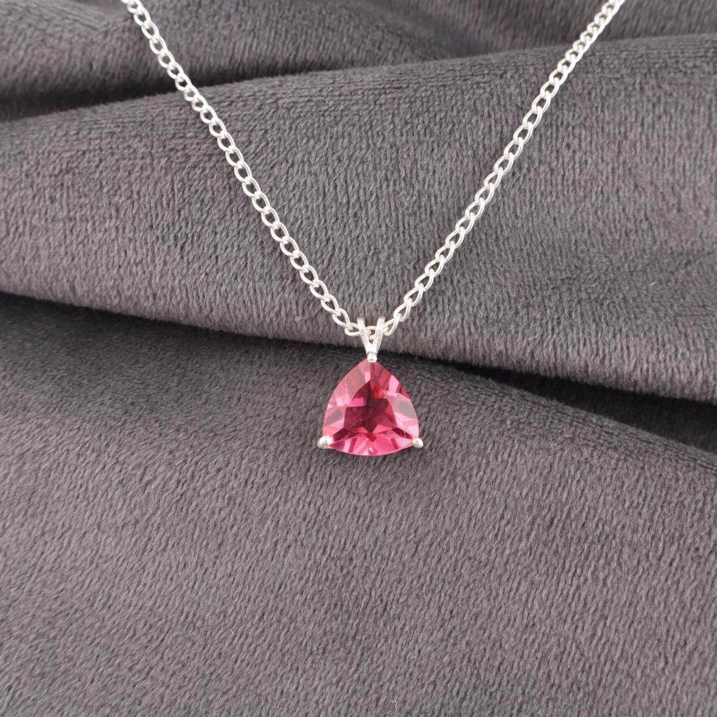 Pink Tourmaline Gemstone 925 Sterling Silver Jewelry Handcrafted Pendant 0.58" CZP-15-1