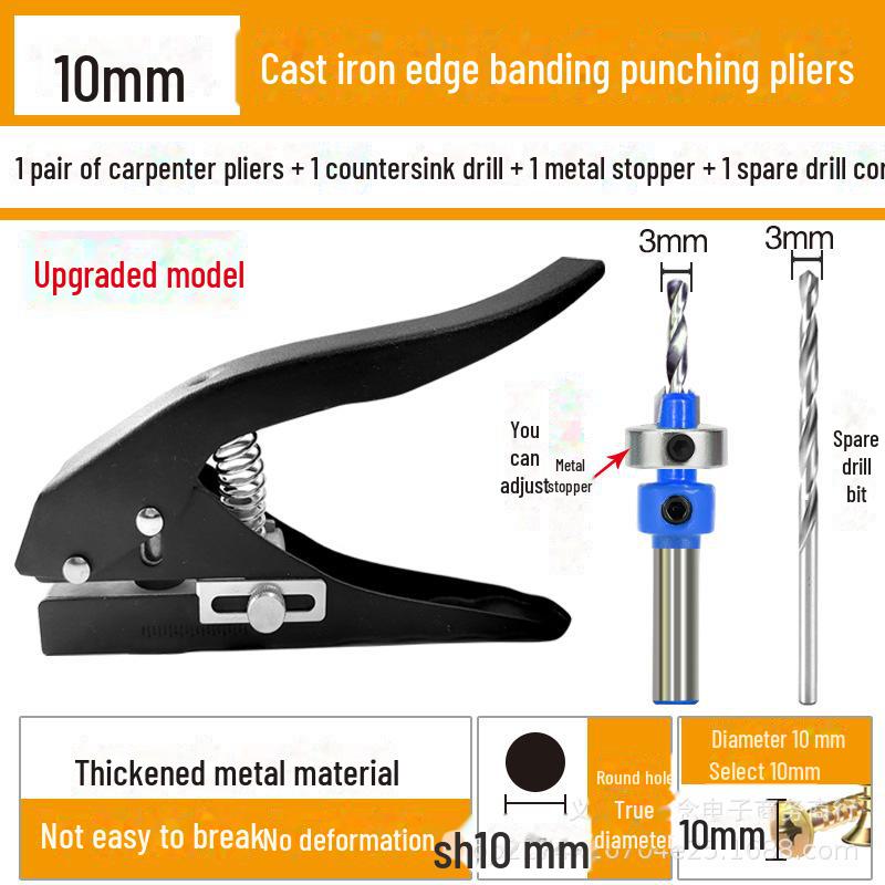 Woodworking Edge Banding Leather Punch Pliers - Large 3-in-1 Nail Patch Tool with 12mm, 14mm, 15mm Holes