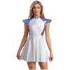 Outer Space Alien Costume for Women S-4XL - Shiny Glitter A-line Dress with Cap Sleeves Halloween Cosplay Outfit