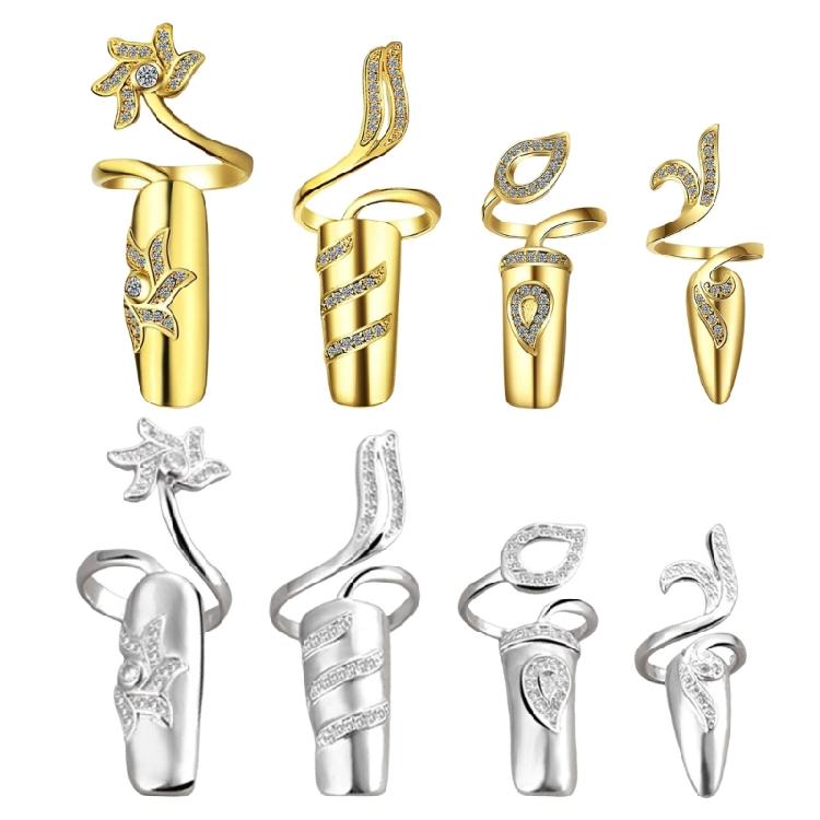 Pack Of 4 Versatile Open Ended Knuckles Rings Rhinestones Nail Rings Fingernail Accessories for Fashion Enthusiasts