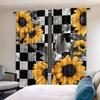 2 Pcs Black checkered sunflower  print curtains  suitable for bedroom  living room kitchen decoration  home decor  window decoration
