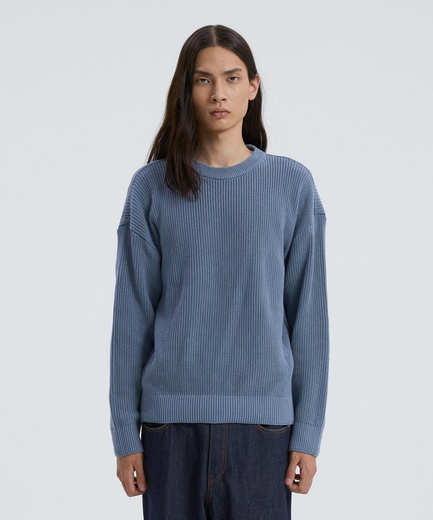 KNITTED Soft Cotton Drop Shoulder Waffle Knit Stone Blue